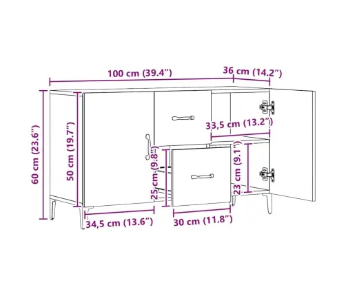 Šoninė Spintelė, Artisano Ąžuolo, 100X36X60cm Apdirbta Mediena