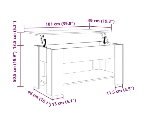 Kafijas Galdiņš Old Wood 101X49X52 Cm Engineered Wood Vidaxl