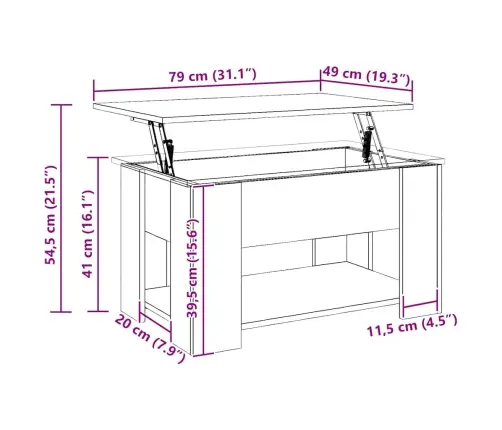 Kafijas Galdiņš Artisan Ozols 79X49X41 Cm Engineered Wood Vidaxl