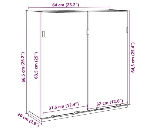 Vannasistabas Spoguļskapītis, Pelēks, 64X20X66,5 Cm Vidaxl