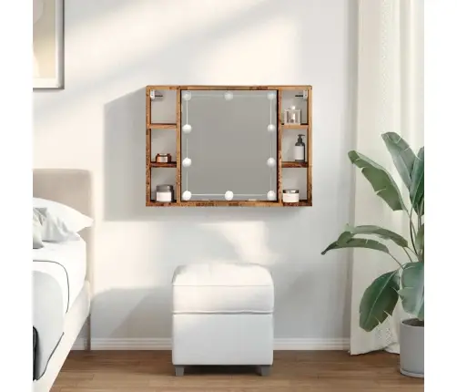 Spoguļskapītis Ar Led Veca Koka 76X15X55 Cm Inženierijas Koks Vidaxl