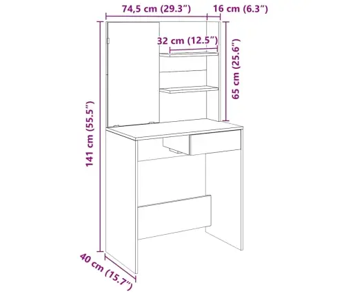 Tualetes Galdiņš Ar Spoguli Artisan Ozols 74,5X40X141 Cm Vidaxl