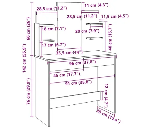 Peegliga Tualettlaud Old Wood 96X39X142 Cm