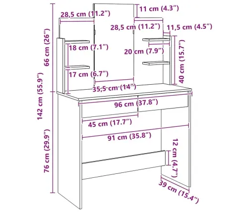 Peegliga Tualettlaud Artisan Tamm 96X39X142 Cm