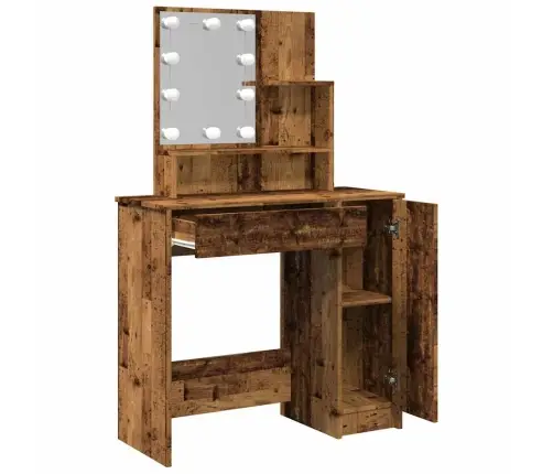 Spoguļgaldiņš Ar Led, Veca Koka, 86,5X35X136 Cm Vidaxl