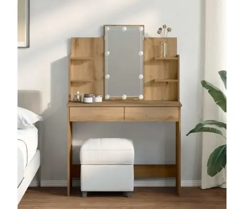 Spoguļgaldiņš Ar Led, Koka Krāsa, 96X40X142 Cm Vidaxl