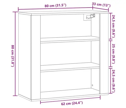 Sienas Plaukts, Veca Koka, 80X33X80 Cm, Inženierijas Koks Vidaxl