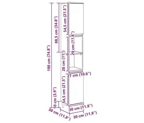 Vannasistabas Skapītis Koka Krāsa 30X30X190Cm Inženierijas Koks Vidaxl