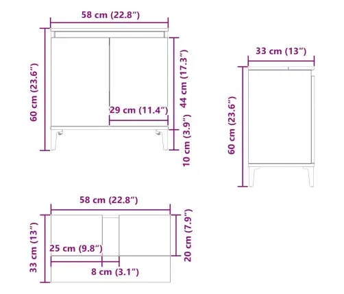 Izlietnes Skapītis, Veca Koka, 58X33X60 Cm, Inženierijas Koks Vidaxl