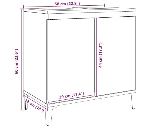 Izlietnes Skapītis, Koka Krāsa, 58X33X60 Cm, Inženierijas Koks Vidaxl