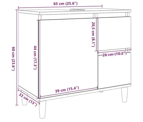 Izlietnes Skapītis Betona Pelēks 65X33X60 Cm Inženierijas Koks Vidaxl