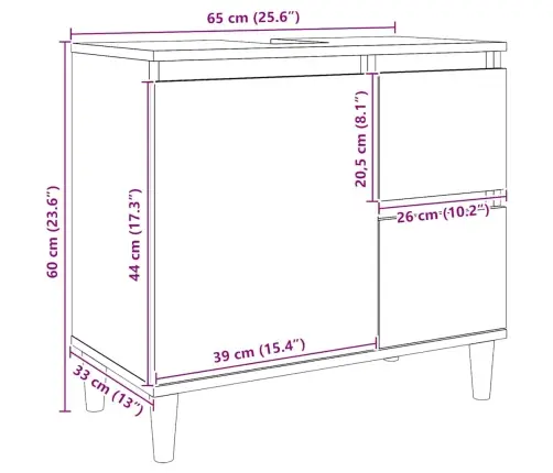 Izlietnes Skapītis, Koka Krāsa, 65X33X60 Cm, Inženierijas Koks Vidaxl