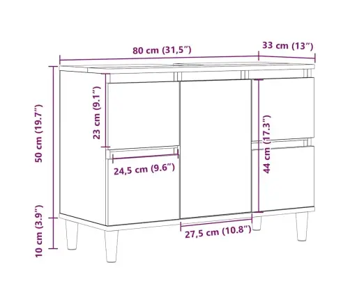 Spintelė Praustuvui, Artisano, 80X33X60cm Apdirbta Mediena