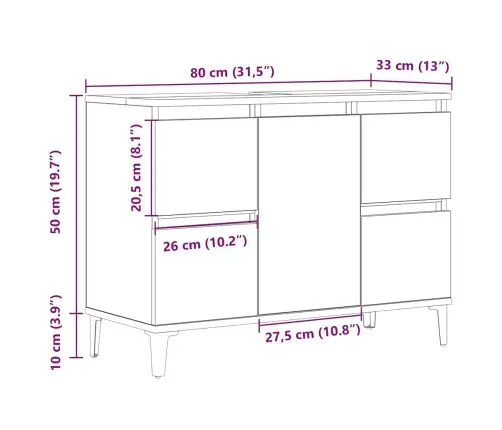 Izlietnes Skapītis, Koka Krāsa, 80X33X60 Cm, Inženierijas Koks Vidaxl