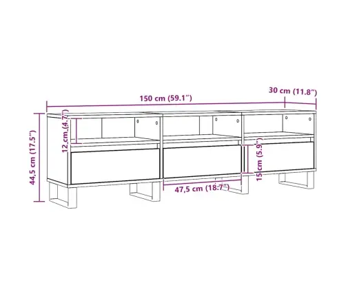 Tv Skapītis, Koka Krāsa, 150X30X44,5 Cm, Inženierijas Koks Vidaxl