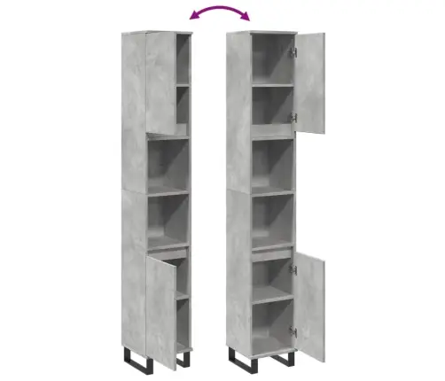 Vannasistabas Skapis, Pelēks, 30X30X190 Cm, Inženierijas Koks Vidaxl