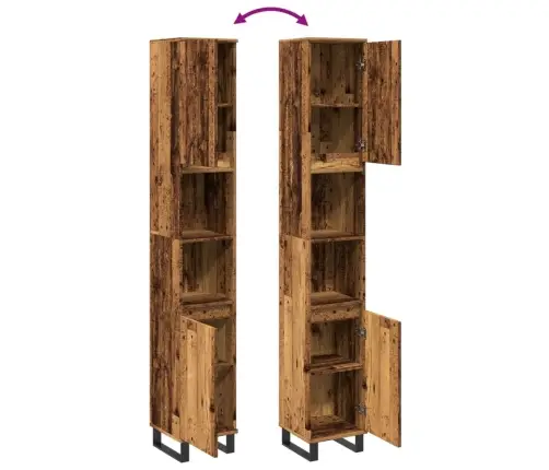 Vannasistabas Skapītis Veca Koka 30X30X190 Cm Inženierijas Koks Vidaxl