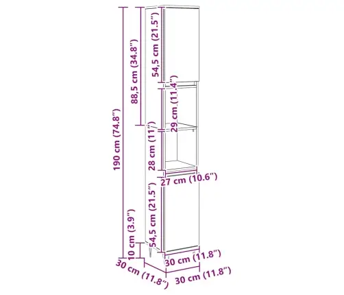 Vannitoakapp, Käsitöötamm, 30 X 30 X 190 cm Tehispuit