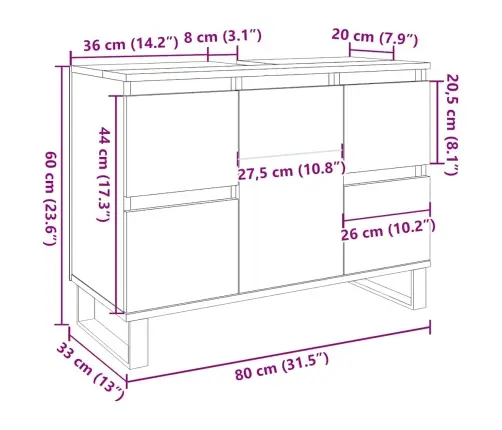 Vannasistabas Skapītis Veca Koka 80X33X60 Cm Inženierijas Koks Vidaxl