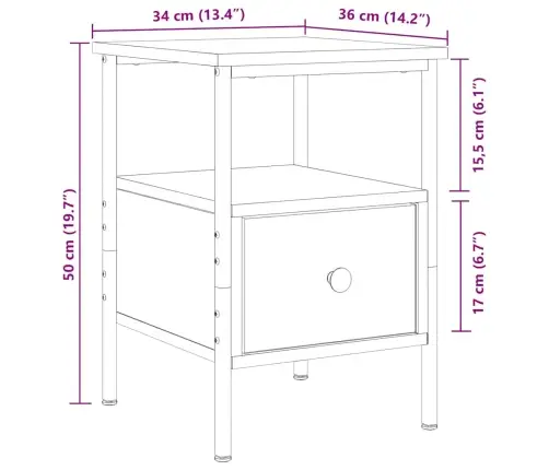 Naktinė Spintelė, Artisano Ąžuolo, 34X36X50cm Apdirbta Mediena