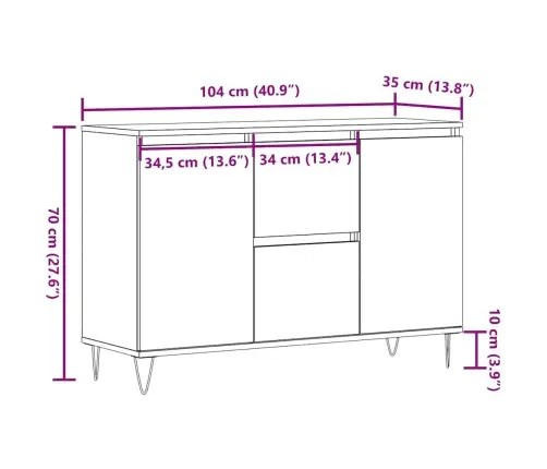 Kumode, Veca Koka, 101,5X35X70 Cm, Inženierijas Koks Vidaxl