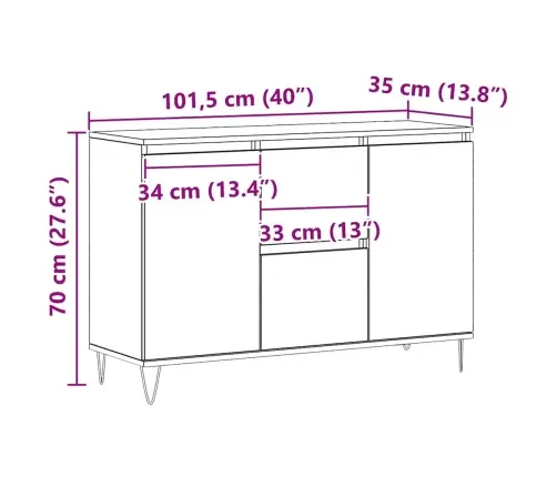Puhvetkapp, Käsitöötamm, 101,5 X 35 X 70 cm Tehispuit
