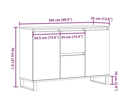 Kumode, Koka Krāsa, 101,5X35X70 Cm, Inženierijas Koks Vidaxl Kumode, Koka Krāsa, 101,5X35X70 Cm, Inženierijas Koks Vidaxl