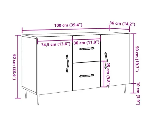 Kumode, Koka Krāsa, 100X36X60 Cm, Inženierijas Koks Vidaxl
