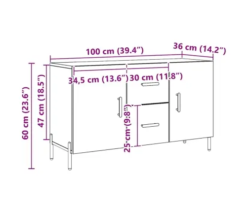 Kumode, Koka Krāsa, 100X36X60 Cm, Inženierijas Koks Vidaxl