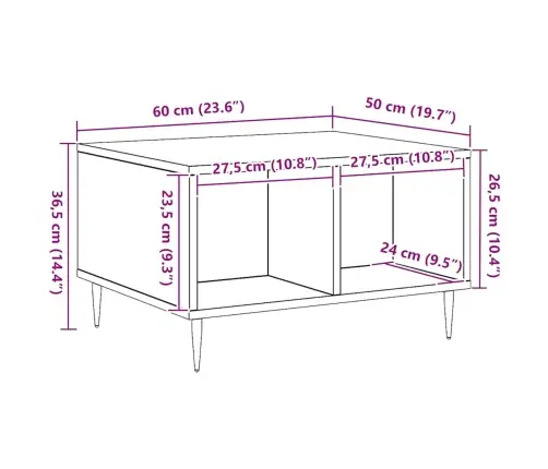 Kafijas Galdiņš Artisan Ozols 60X50X36,5 Cm Inženierijas Koks Vidaxl