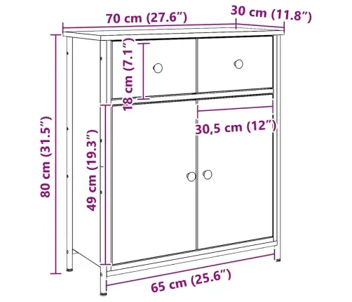Kumode, Koka Krāsa, 70X30X80 Cm, Konstruēts Koks Vidaxl