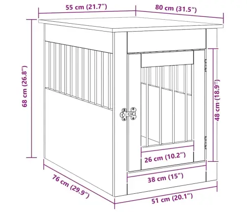 Narvas Šunims, Artisano Ąžuolo, 55X80X68cm Apdirbta Mediena
