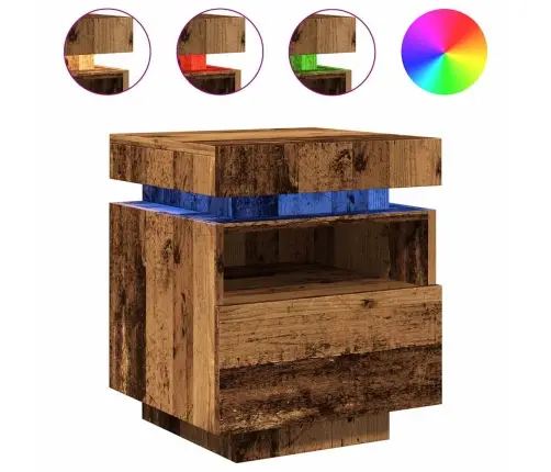 Naktsskapītis Ar Led Gaismām Veca Koka 40X39X48,5 Cm Vidaxl