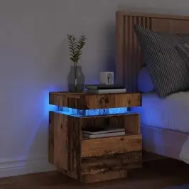 Naktsskapītis Ar Led Gaismām Veca Koka 40X39X48,5 Cm Vidaxl