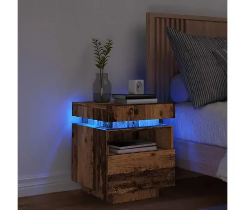 Naktsskapītis Ar Led Gaismām Veca Koka 40X39X48,5 Cm Vidaxl