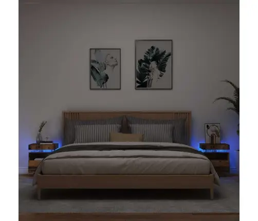 Naktsskapīši Ar Led Gaismām 2 Gab Old Wood 40X39X48,5 Cm Vidaxl