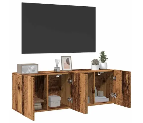 Seinale Kinnitatavad Telerikapid 2 Tk, Vana Puit, 60X30X41 Cm