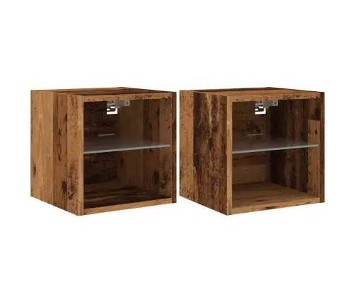 Tv Sienas Skapji Ar Led Gaismām 2 Gab Vecs Koks 30X28,5X30 Cm Vidaxl