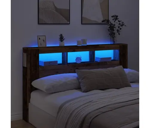 Gultas Galvgalis Ar Led, Veca Koka, 180X18,5X103,5 Cm, Koks Vidaxl