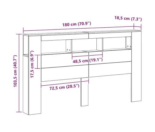Gultas Galvgalis Ar Led, Koka Krāsa, 180X18,5X103,5 Cm, Koks Vidaxl