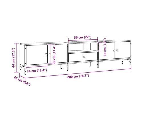 Tv Skapītis Ar Atvilktnēm, 200X25X44 Cm, Inženierijas Koks Vidaxl