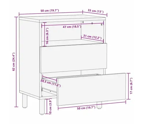 Šalia Lovos Spintelė Su Stalčių Ruda 50 X 33 X 62 Cm