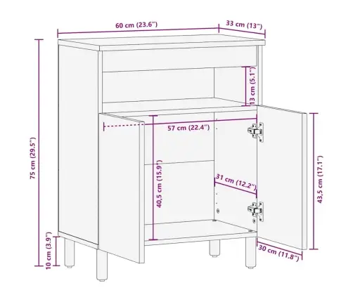 Kõide Sahtliga Neutraalne 60 X 33,5 X 75 Cm Tugev Akatsiapuu
