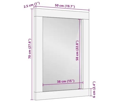 Vannas Istabas Spogulis 50X2,5X70 Cm Masīvkoka Mango Vidaxl