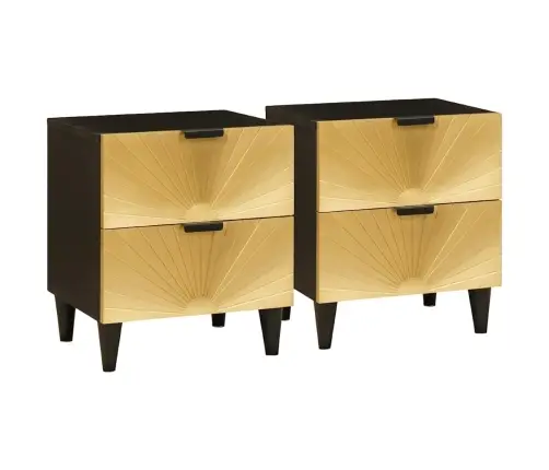 Naktsgaldiņš 2 Pcs Melns Un Zelts 40 X 33.5 X 46 Cm Vidaxl