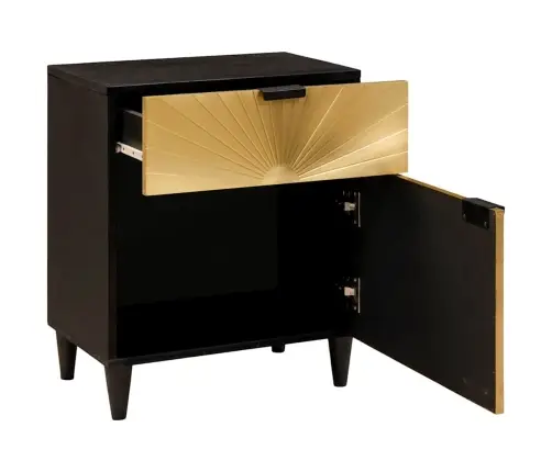 Naktsgaldiņš Melns Un Zelts 50 X 33 X 60 Cm Mango Masīvkoks Vidaxl