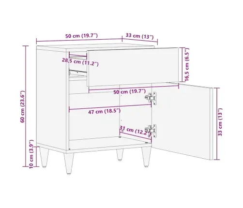 Naktsgaldiņš Melns Un Zelts 50 X 33 X 60 Cm Mango Masīvkoks Vidaxl
