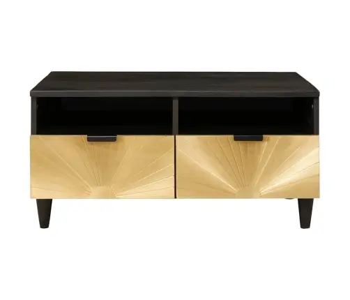 Kohvilaud Sahtliga Must Ja Kuldne 80 X 54 X 40 Cm Mangopuit Kohvilaud Sahtliga Must Ja Kuldne 80 X 54 X 40 Cm Mangopuit