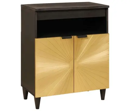 Puse Ar Plauktu Melns Un Zelts 60 X 33 X 75 Cm Mango Masīvkoks Vidaxl