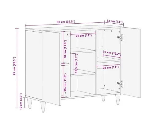 Sānu Skapis Melns Un Zelts 90 X 33.5 X 75 Cm Mango Masīvkoks Vidaxl